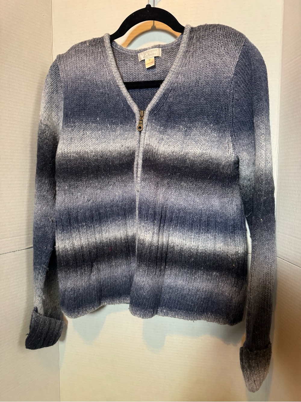Wool-blend blue ombré cardigan